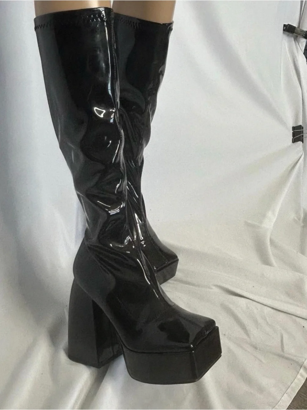 Black Platform Knee High Boots Wide Fit